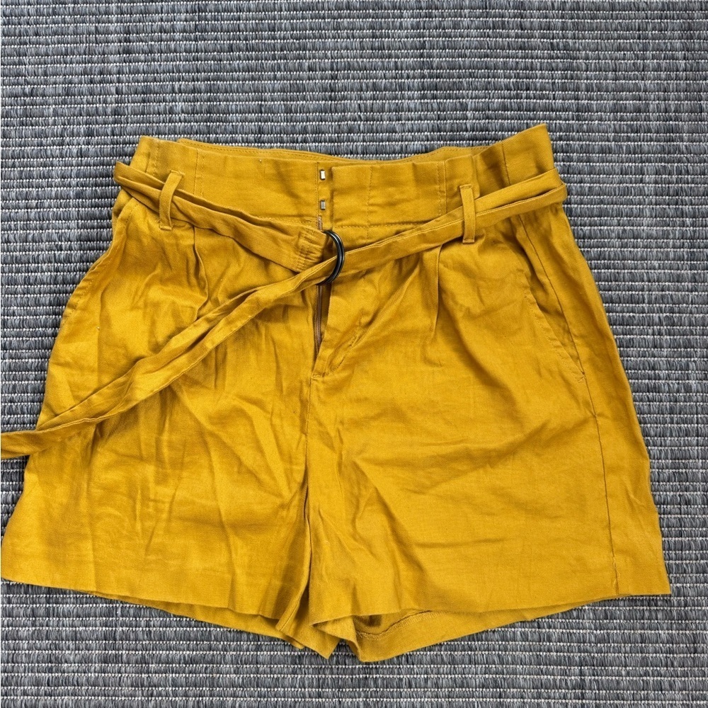 Banana Republic Mustard High Waist Linen Blend Shorts